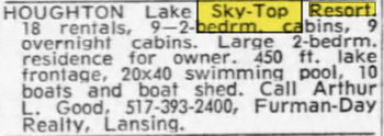 Sky Top Resort (Mazurs Skytop Resort) - June 1966 Ad For Sale